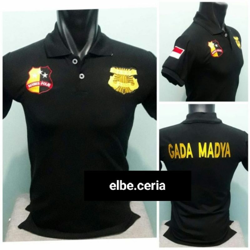 Kaos polo Gada Madya full bordir hitam/ kaos kerah pria