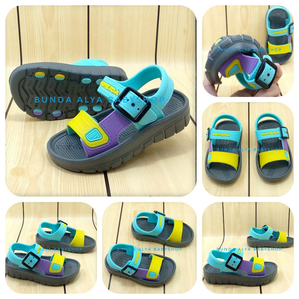 Sendal Anak Laki Laki 6 - 12 Bulan Tali BIRU KUNING - Sepatu Sandal Anak Cowok Karet Anti Licin Size 19 - 21 - Sandal Gunung Anak Laki Laki