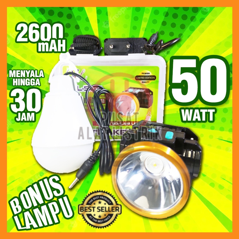 SENTER KEPALA 50 WATT 50W 50WATT 50 W AWET TERANG CAHAYA KUNING / PUTIH + LAMPU BOHLAM