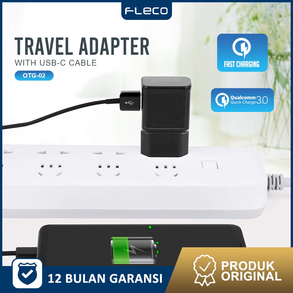 Adaptor Charger Single USB Port 2A Travel FLECO TA-200