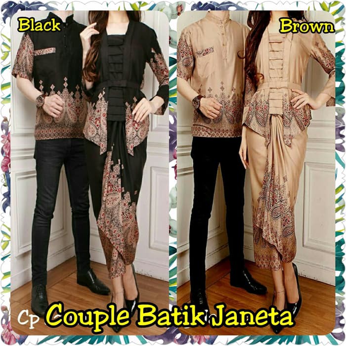 pakaian Gaun muslim ibu islami Couple Batik Janeta - Hitam untuk pesta kerja kantor