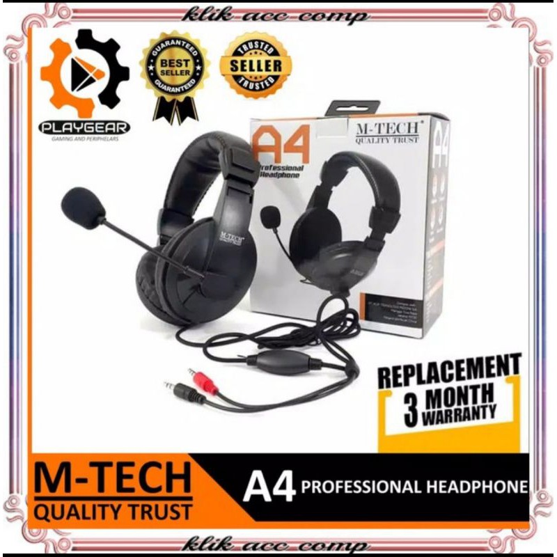 M TECH Headset Gaming M-tech A4 / headset pc / headset laptop plus microphone