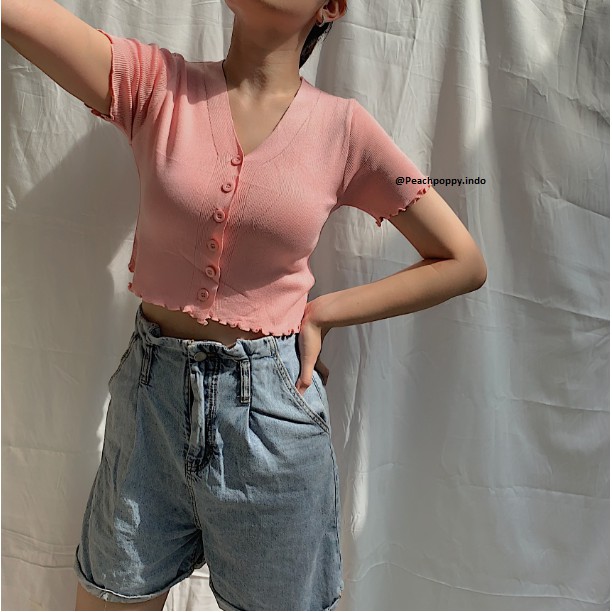 Peach Poppy Brenda Top - Atasan Crop Wanita Lengan Pendek