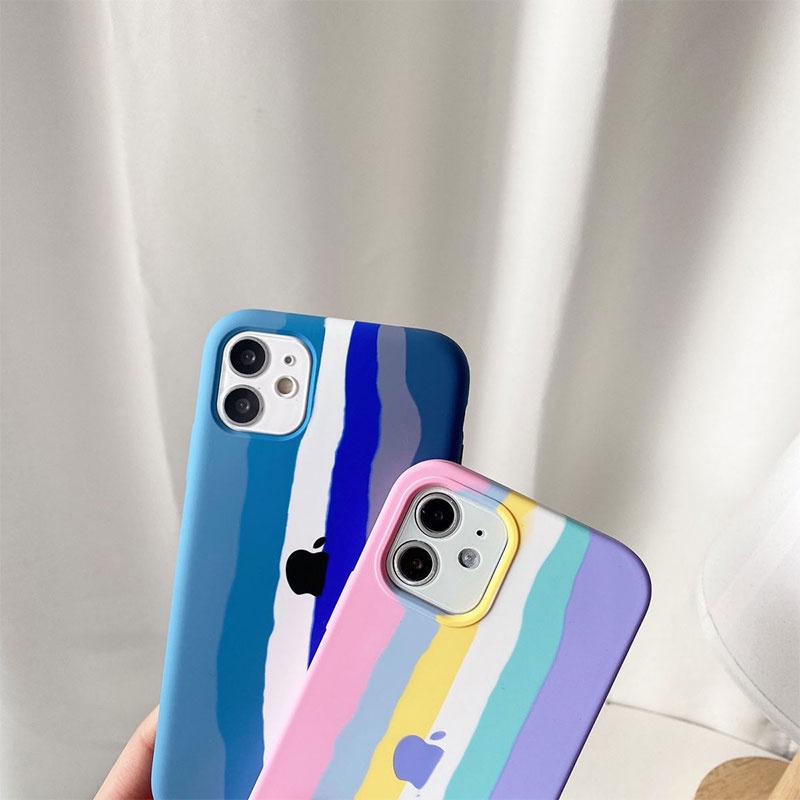 Case Pelindung Bahan Silikon Warna Pelangi Untuk Iphone 11 / XR / 7plus / 8plus