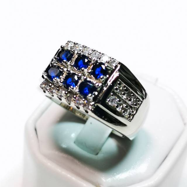 

Cincin permata biru king sapphire set ring stempel