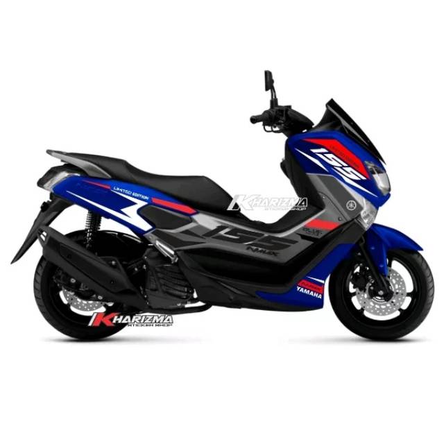 Cutting sticker Yamaha NMAX biru striping putih merah hitam bahan oracall