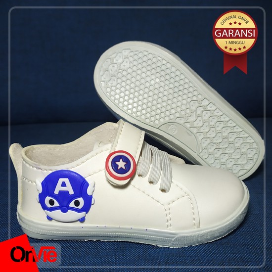 Sepatu Sneaker Anak Laki-laki Hitam Putih Motif Hero Avenger | Sepatu Sekolah Anak SD Onvie