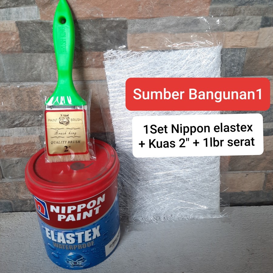Nippon elastex waterproofing 1kg + kuas 2,5inch + serat fiber 1set