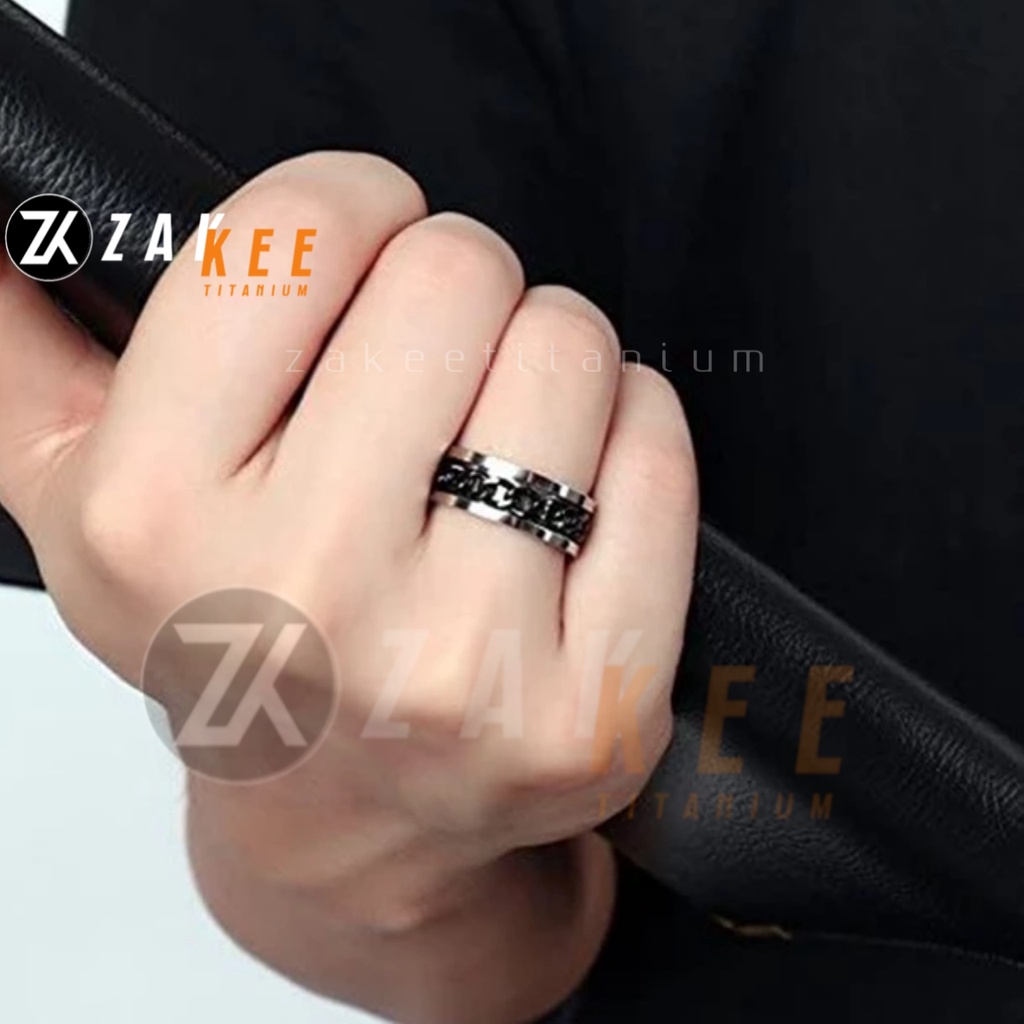 Cincin Pria Wanita Anti Karat Cincen Titanium Silver Rantai Hitam Cowok Cewek Keren