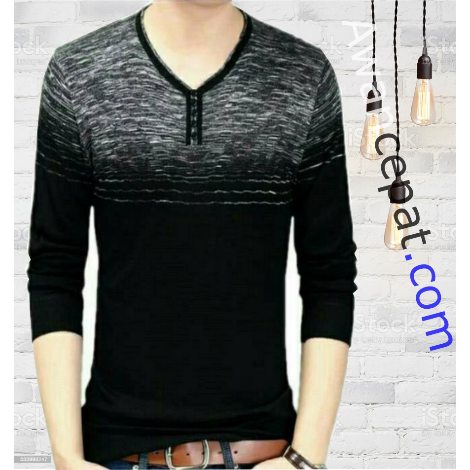 Sweater Rajut Pria V Neck Lengan Panjang Slim Fit / Baju Pria Lengan Panjang / Baju Rajut Pria