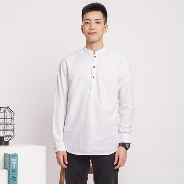 Baju Koko Polos Casual Long Shanghai Koko White E-1411I Sans Clothing Co.
