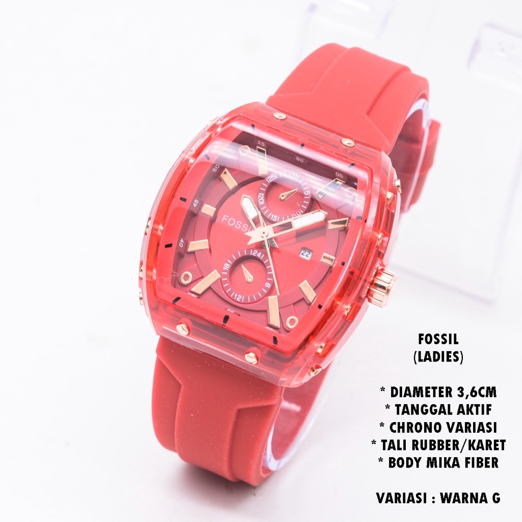 (BISA COD) JAM TANGAN WANITA F-029 FASHION TALI RUBBER BODY OVAL TANGGAL AKTIF