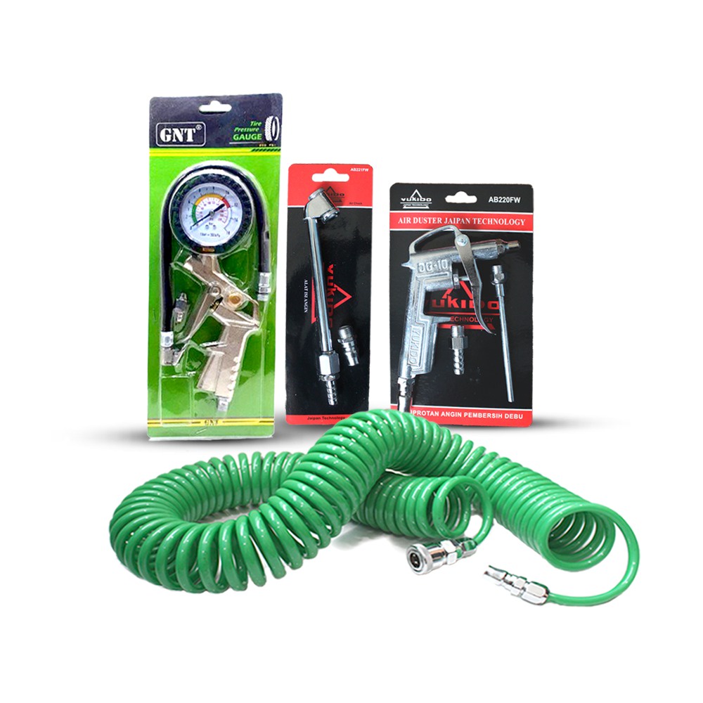 3 ITEM Alat Pengisi Angin Ban Sepeda Motor Mobil semprotan angin kompresor Air Chuck / Air Duster DG-5 Coupler / tire inflator gun 3 in 1 dan selang kompresor 6m