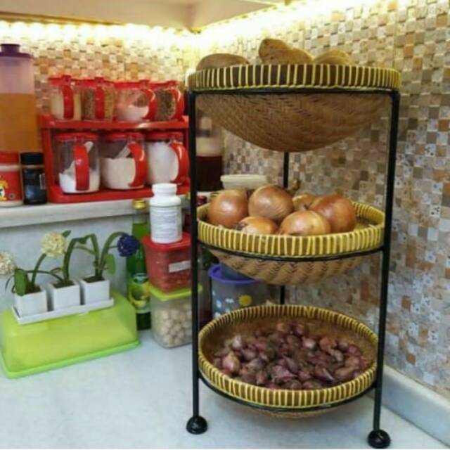 Rak bawang bambu susun 3/Rak Serbaguna susun/ Rak Bumbu Susun 3