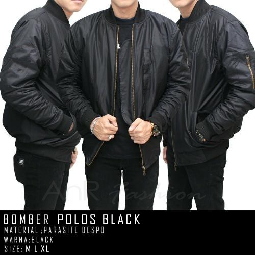 Jaket Pilot Bomber Polos Pria / Cowok - Hitam (Black)