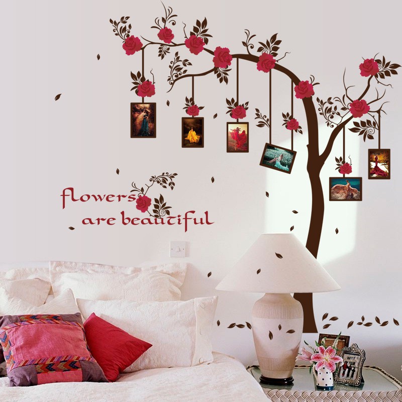 RELIZA WALL STICKER / STICKER DINDING POHON FOTO ROSE TREE FRAME WALLSTICKER SK9086