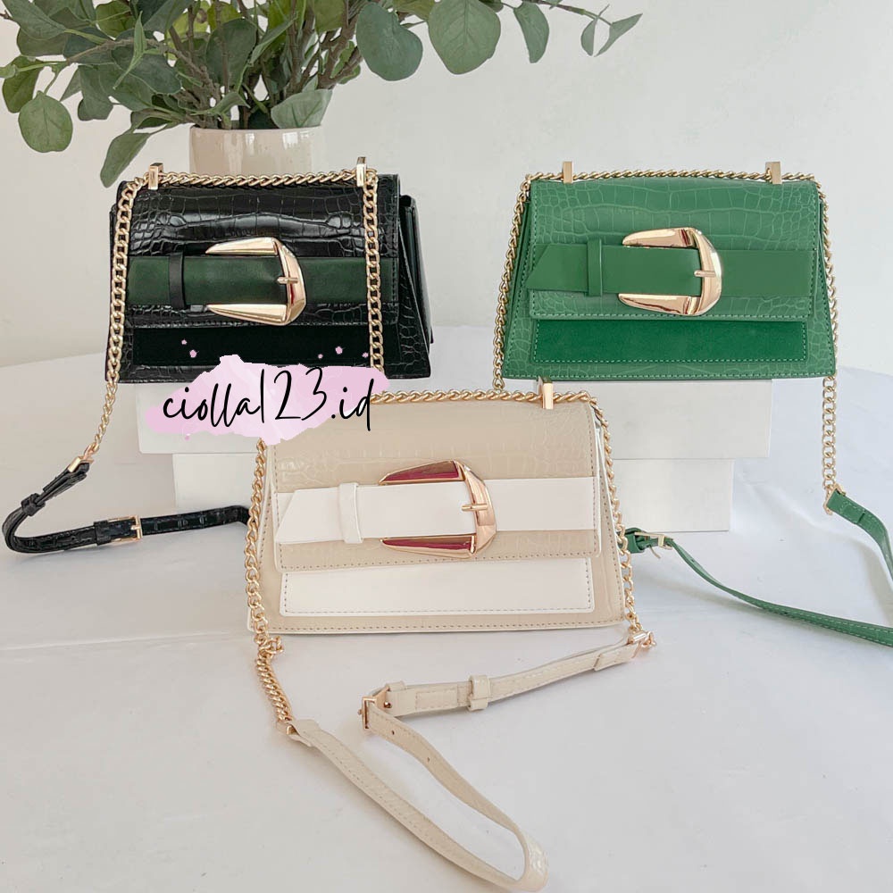 PEDRO TAS WANITA SYALMAN BUCKLED CROCO EFFECT - SLING SHOULDER BAG #PD002