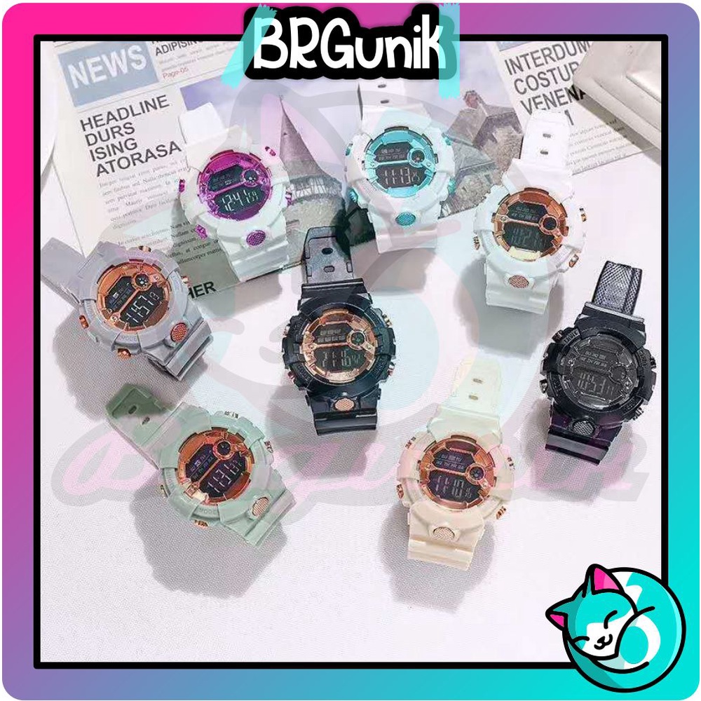 BRGUNIK Jam Tangan Sport Digital Dial Bulat Rubber Untuk Wanita Dan Pria Fashion Gaya Korea Import JT035