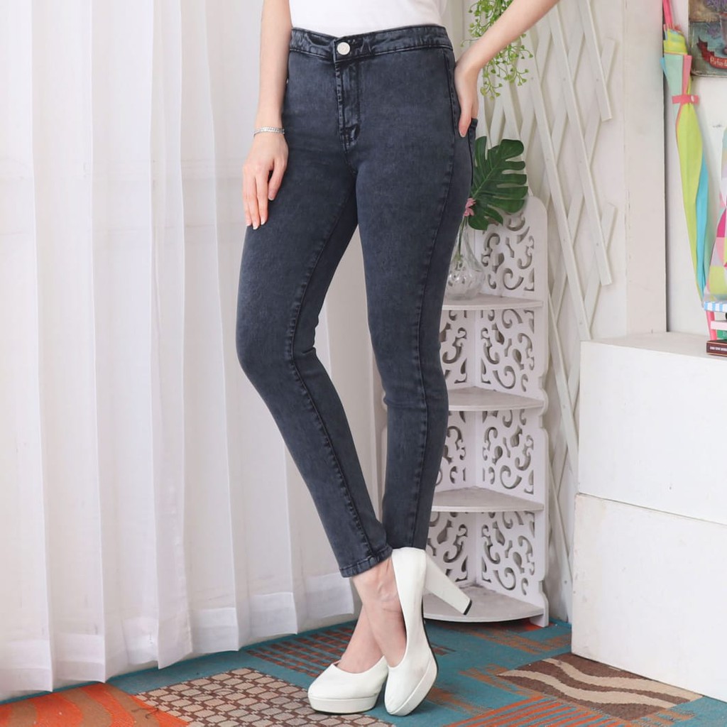 7C-G CELANA JEANS PREMIUM HIGHWAIST POLOS SNOW HITAM /PINGGANG TINGGI /STREACH /27 - 34