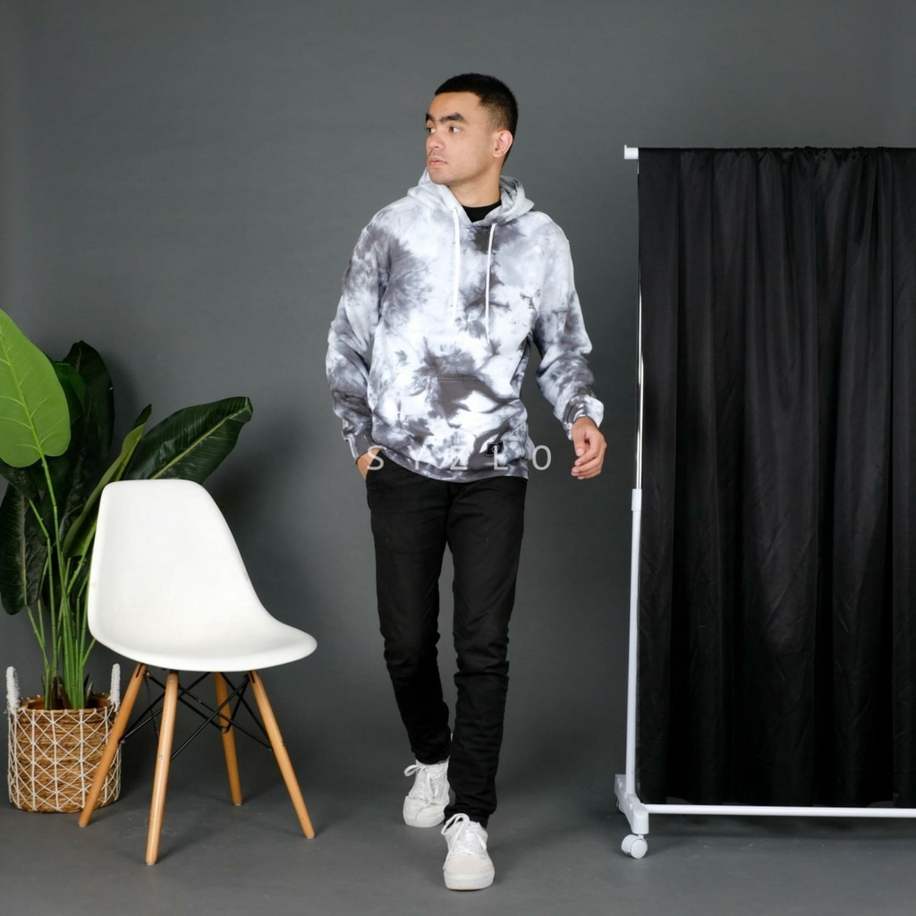 Sweater Hoodie Pria Tie Die SYZLO Hoodie Tie Dye Hoodie Tye Dye Hoodie Tiedye Hoodie STROM BLACK