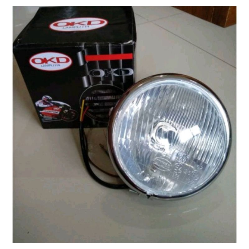 Lampu depan headlamp autopal h4 merk okd tebal bagus pnp cb gl mp tiger custom Reflektor Lampu Depan Motor CB Headlamp lampu jute pesek clasic classic klasik hitam crome