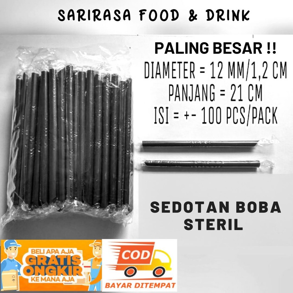 Sedotan Boba Steril 12 mm Sedotan isi 100 Bubble Straw | Boba Straw | Sedotan Lancip Paling Besar