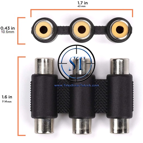 BA-61 Jack H RCA 3 Way Connector Sambungan RCA 3 Pin 3-3 3 Lubang Soket Triple RCA Female To Female Coupler Adapter Audio Video