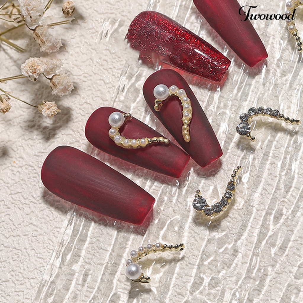 6pcs Berlian Imitasi Bentuk Setengah Hati Untuk Nail Art Charms