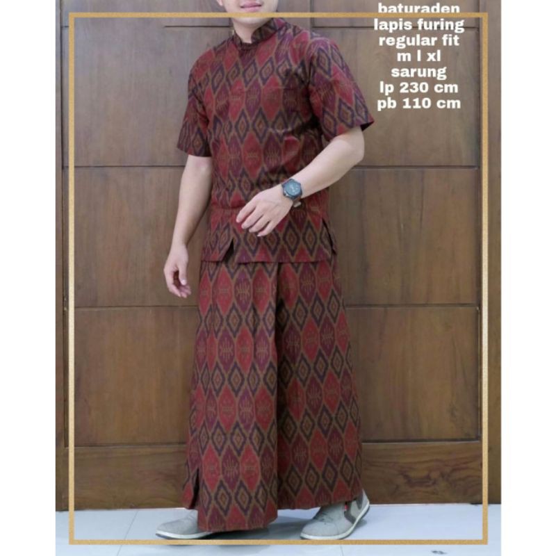kemeja Koko set sarung motif tenun