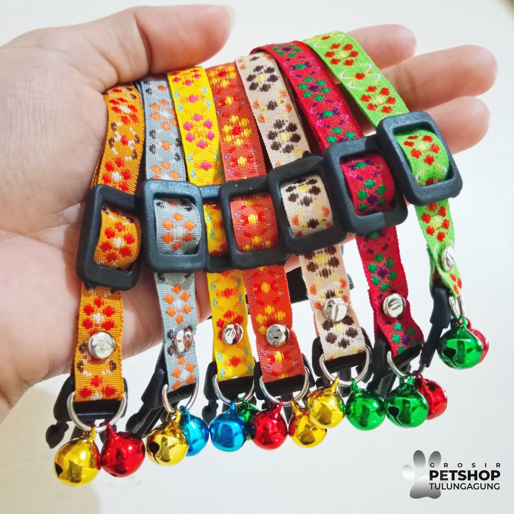 Kalung Gelang Kucing Motif Bunga 2 Lonceng 10ml Bahan Tebal Berkualitas