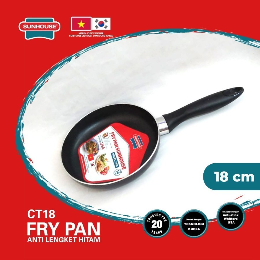 Sunhouse CT18 Plain Frypan Anti Lengket Hitam 18cm Wajan Teflon Pan Masak Goreng Serbaguna Penggoren