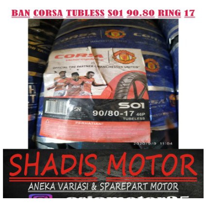 Ban Motor Merk Corsa Tubeless Tipe S01 Ukuran 90/80 Ring 17 Ban Motor Tubless