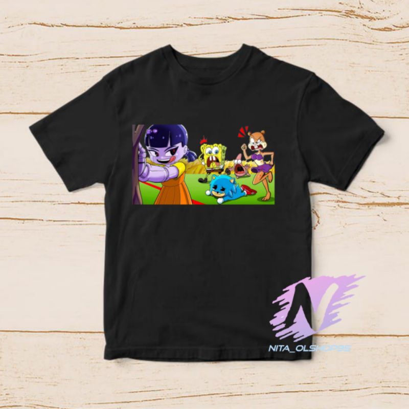 baju kaos anak Spongebob squid game terbaru