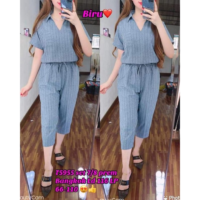 SUNLY-SHOP | stelan wanita/setelan Prem Bangkok bahan Crinkle impor-3