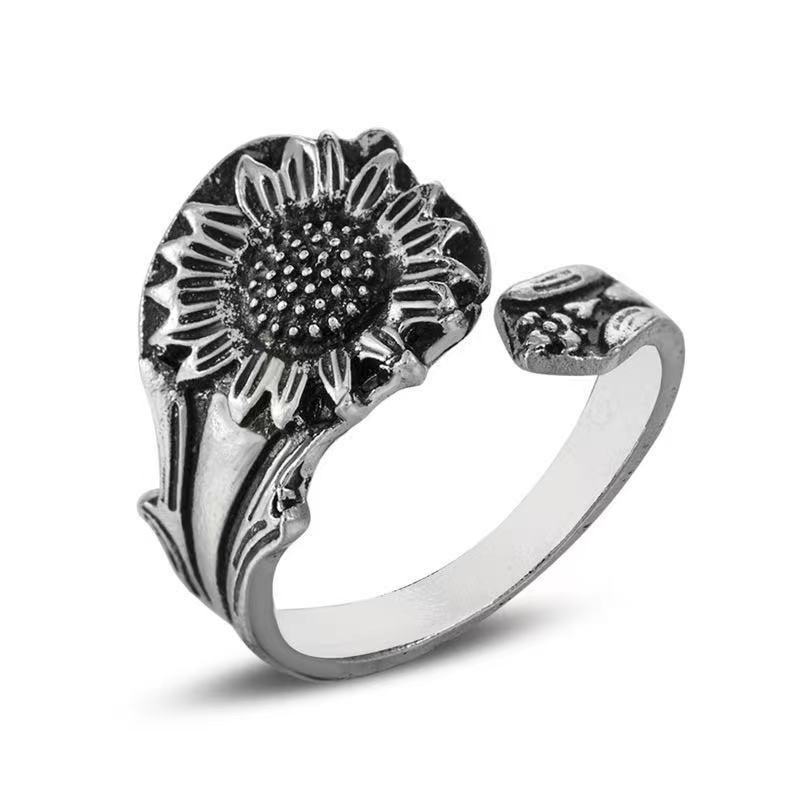 Cincin Model Terbuka Desain Bunga Aster Kecil Gaya retro Untuk Wanita