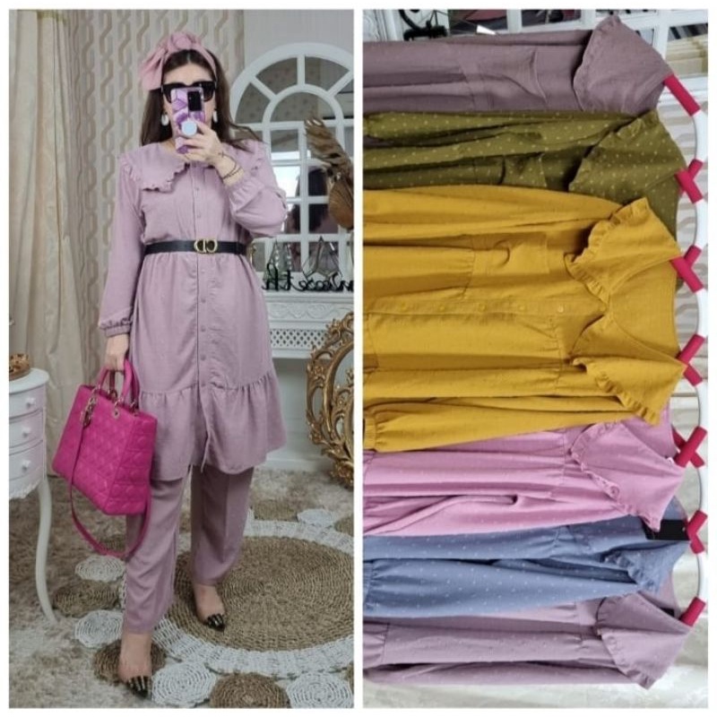 Set Midi Rubi Setcel stelan tunik midi meijiwang Ruby || Stelan Ruby | setelan midi celana | Meijiew