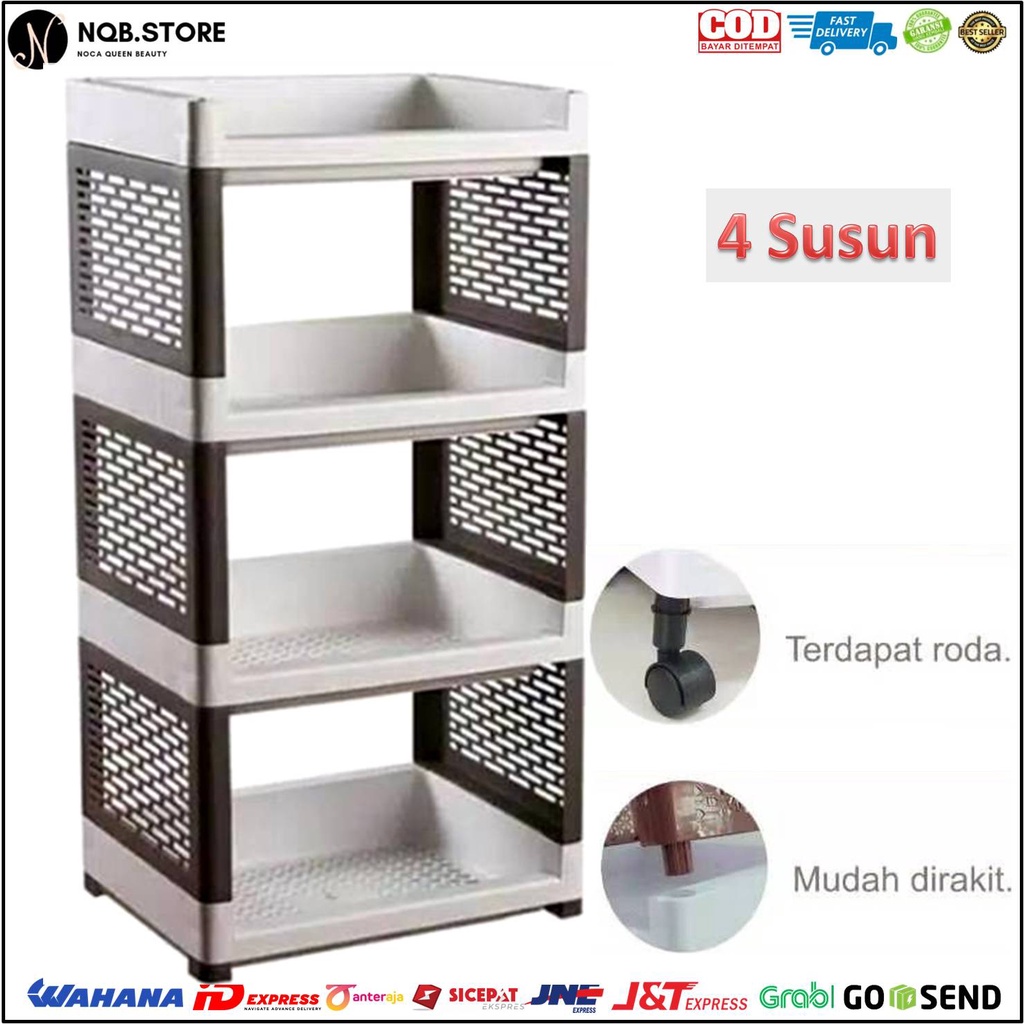 NQB - Rak Apartemen 4 Susun Yoyo Plastik Kabinet Serbaguna - Tempat Sepatu Buku Alat Masak Elektroni