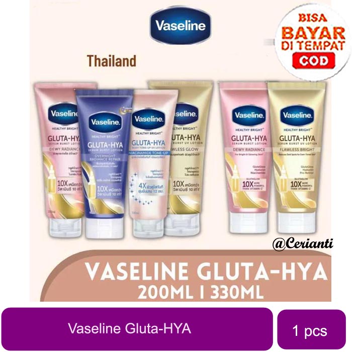 (VERSI THAILAND UKURAN 330ML JUMBO) VASELINE GLUTA HYA SERUM BURST UV LOTION HEALTHY BRIGHT FLAWLESS GLOW PEMUTIH_Cerianti