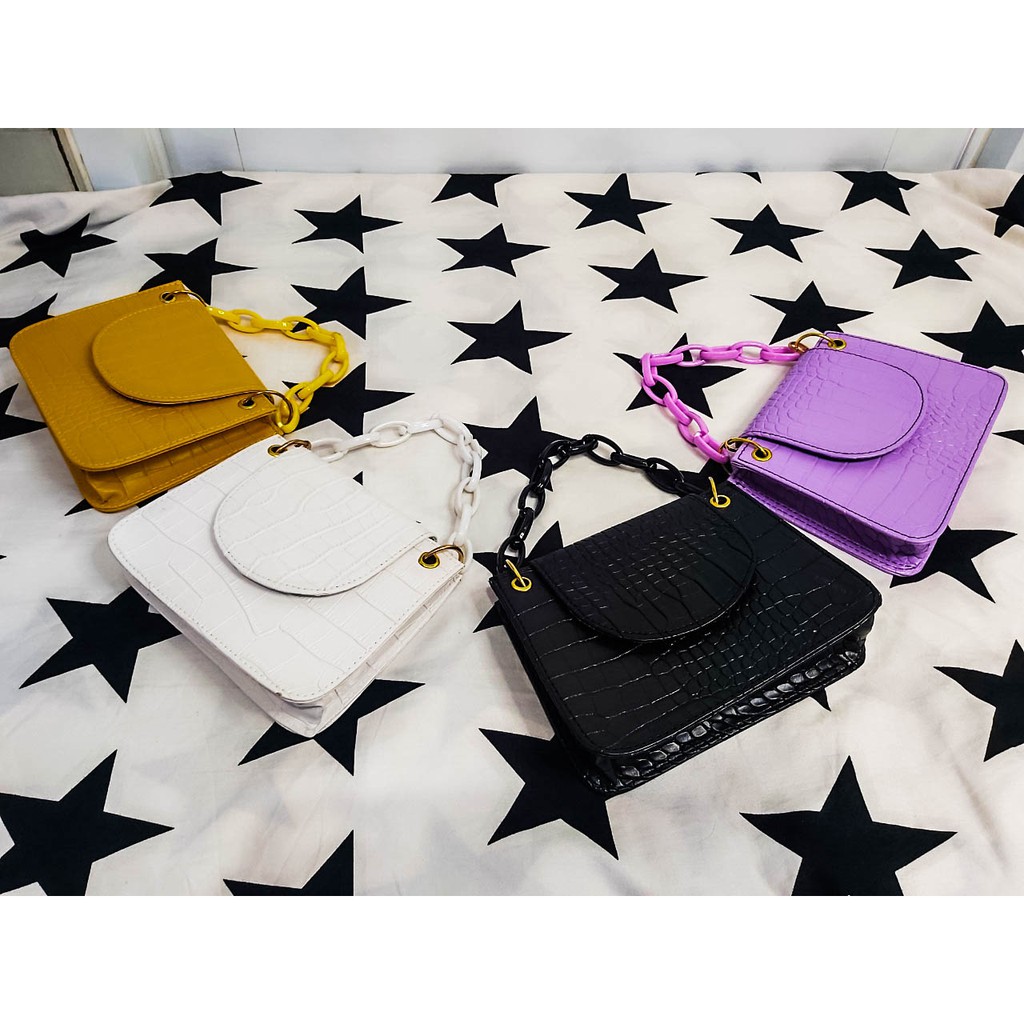 LILAC - Tas Selempang Wanita Croco Mini Lilac Rantai Import