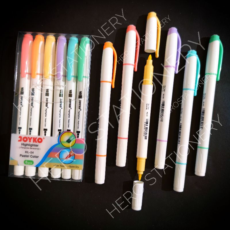 

Highlighter spidol marker pastel colors dual tip joyko set 6 warna HL-54