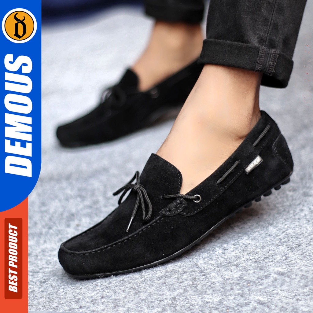 Sepatu Slip On Pria Sepatu Casual Pria Kulit Suede Kerja Kantor Kuliah Kondangan Sepatu Slop Pria Sepatu Hitam Pria DEMOUS RENES