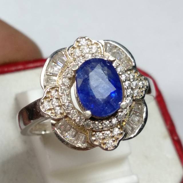 Cincin Lady Silver Batu Mulia Blue Safir Asli