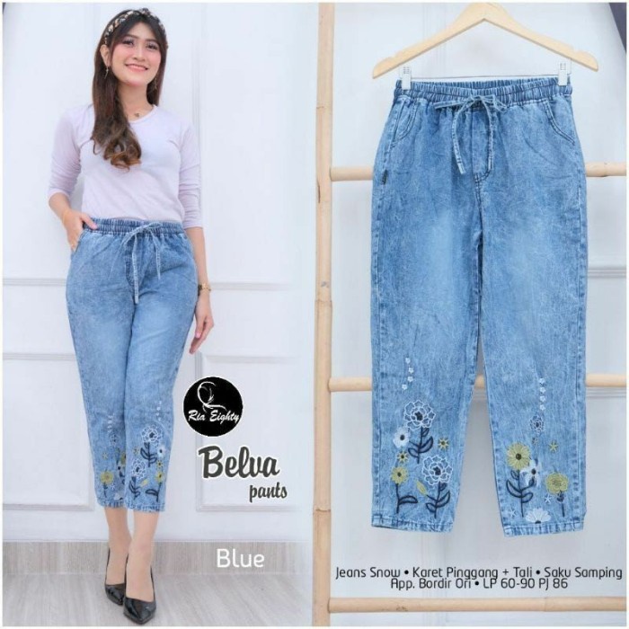 BAGGY IMPORT WANITA JEANS BELVA PANTS BAHAN DENIM PREMIUM