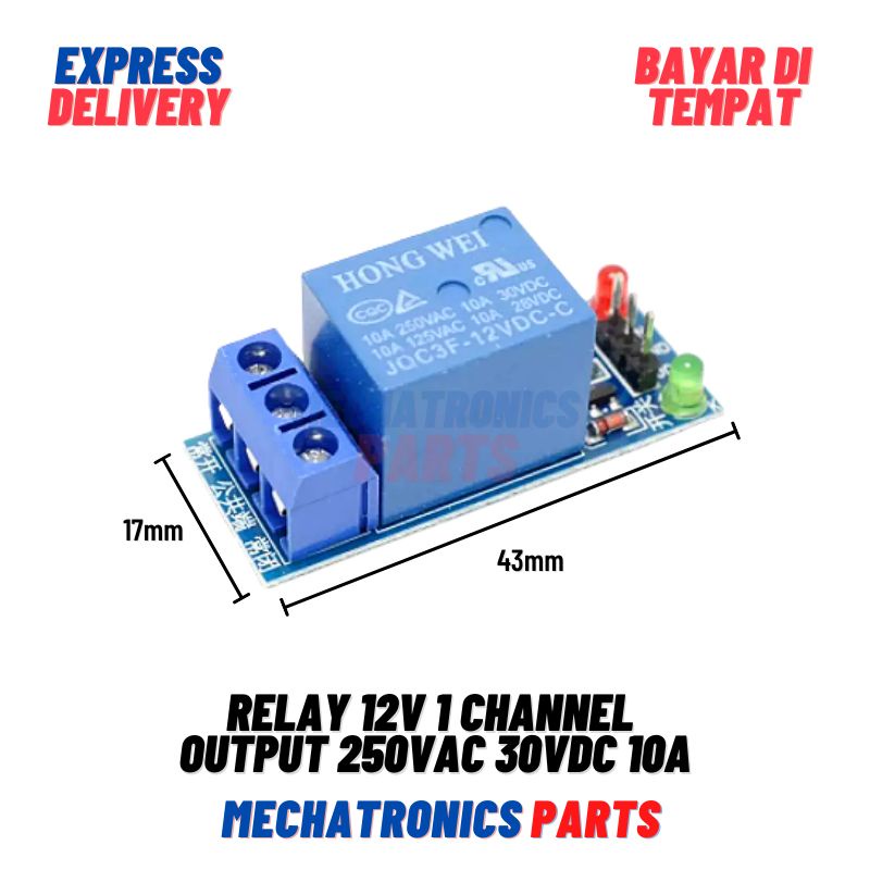 [REL-9004] RELAY 12V 1 CHANNEL OUTPUT 250VAC 30VDC 10A MODULE FOR ARDUINO UNO MEGA RASPBERRY PI