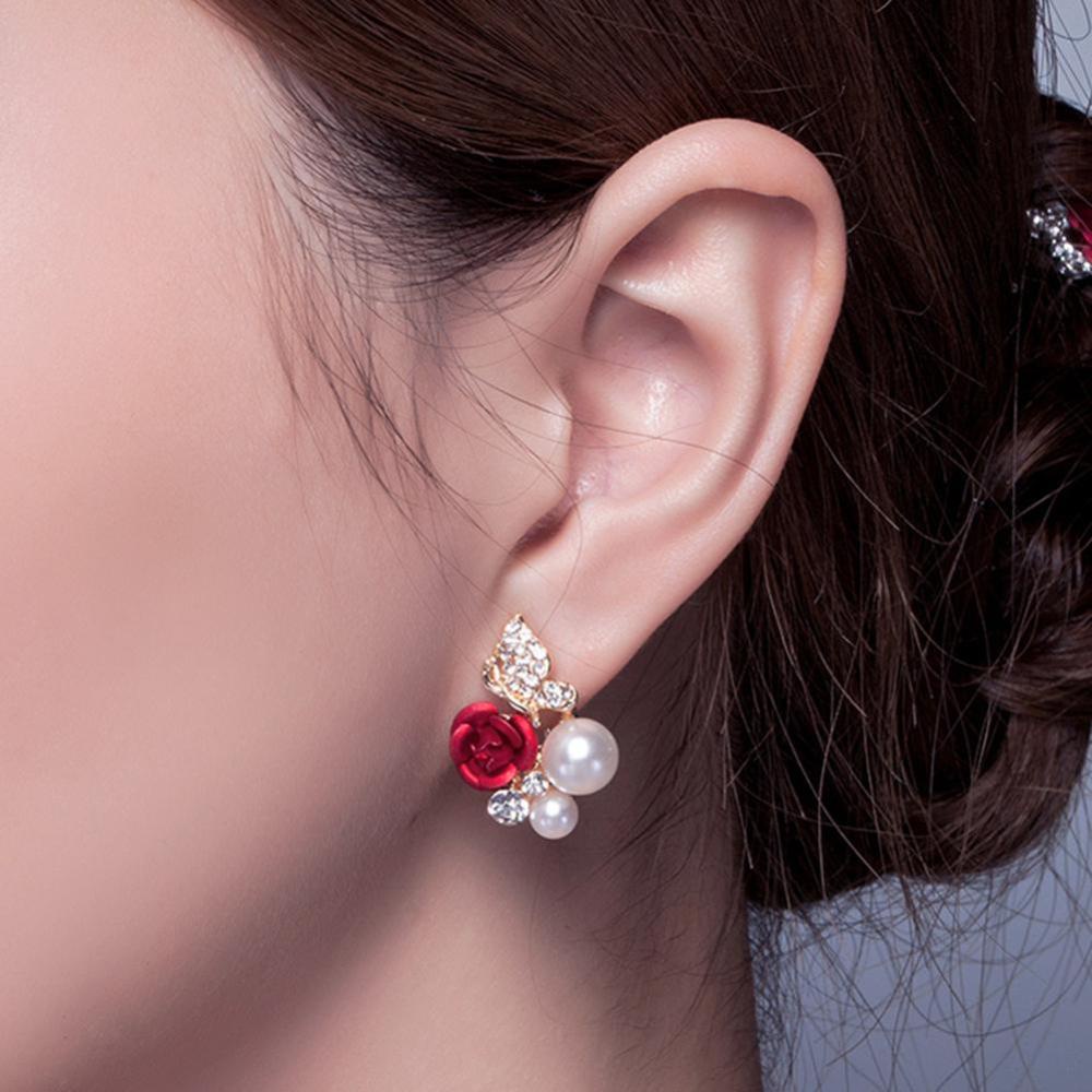 Timekey Anting Giwang Elegan Model Kupukupubunga Mawar Dengan Mutiaraberlian Imitasi Untuk Wanita A9K2