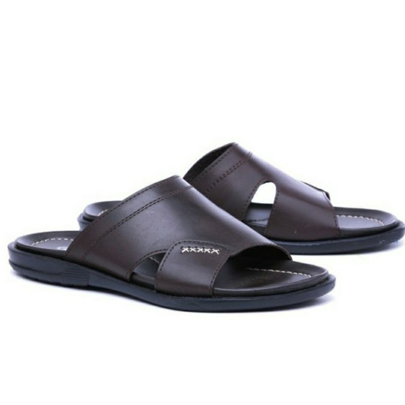 Sandal Kulit H-93 Pria Size 38-43 Sendal Slide Bapak Bapak Awet Sendal Distro Murah Brown, 39