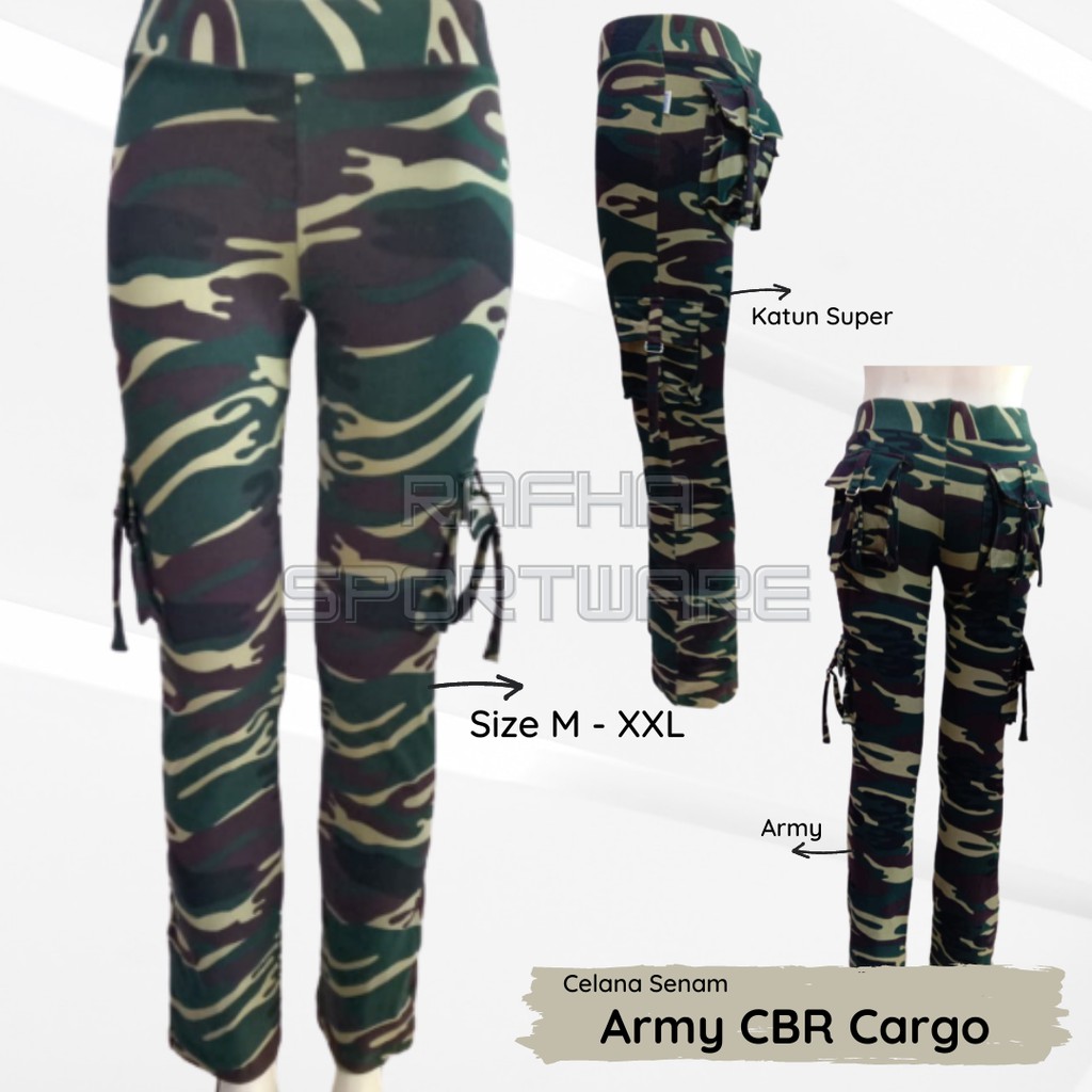 Celana Senam/celana senam cbr Loreng Army Cargo Katun Spandek super