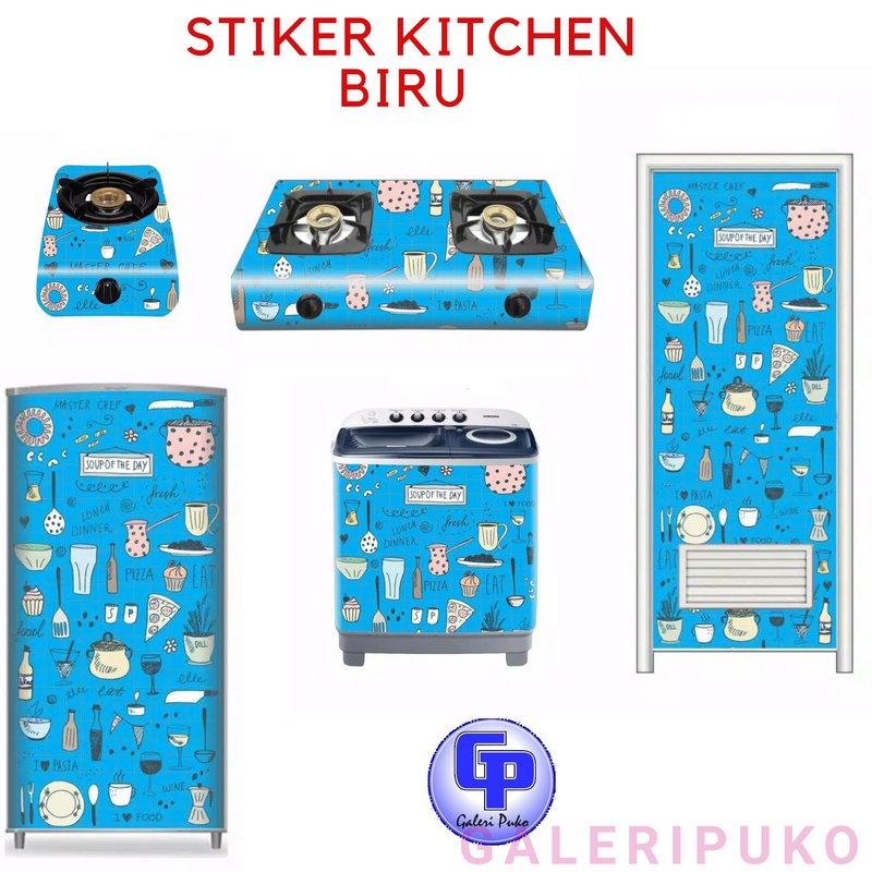 Stiker Kompor api / Mesincuci / Magiccom / Kulkas / Pintu Kamar Mandi / AC Motif / Saklar / HP Motif Kitchen Biru