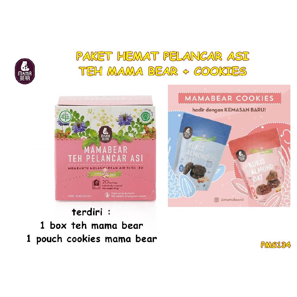 PMS134 PAKET HEMAT PELANCAR ASI TEH(MAMA BEAR 1 box DAN COOKIES MILKY MAMA)