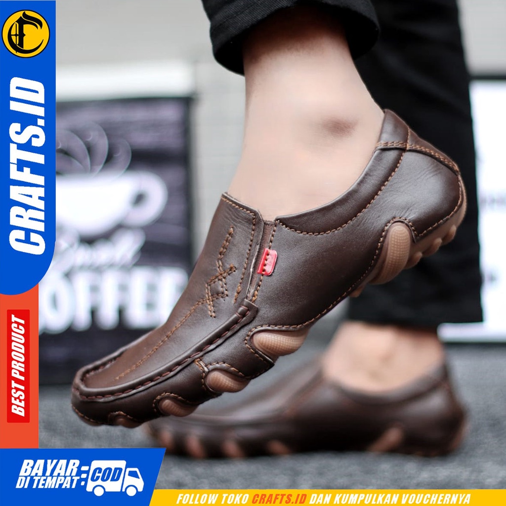 CRAFTS inzagi - Sepatu Pantofel Formal Kulit Asli Slop Kerja Pria